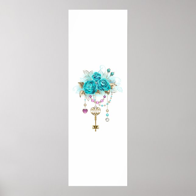Affiche Roses turquoise avec touches (Devant)