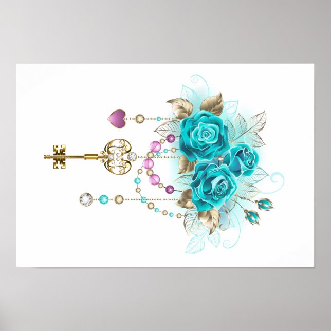 Affiche Roses turquoise avec touches (Devant)