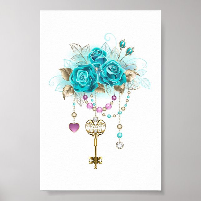 Affiche Roses turquoise avec touches (Devant)