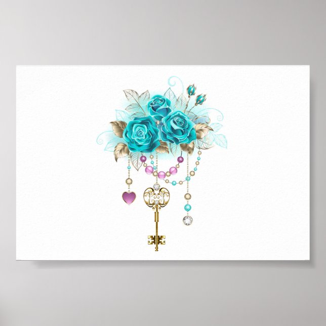 Affiche Roses turquoise avec touches (Devant)