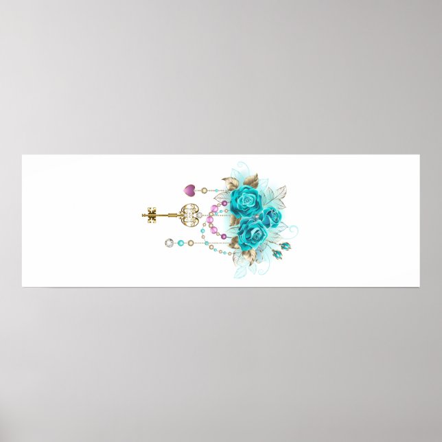 Affiche Roses turquoise avec touches (Devant)