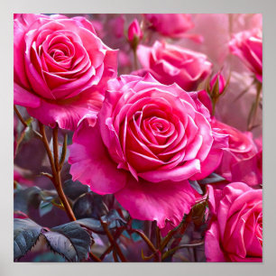 Affiche Roses vibrantes roses