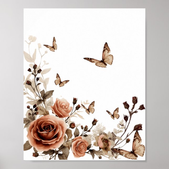 Affiche Roses Vintage & Papillons (Devant)