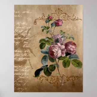 Affiche Roses vintages avec script.