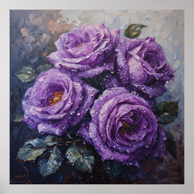 Affiche Roses violettes vibrantes avec peinture à l'huile  (Devant)