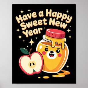Affiche Rosh Hashanah Bonne Année Sucrée Chéri Ours Jewi