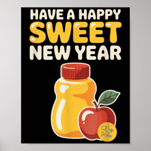 Affiche Rosh Hashanah Bonne Année Sucrée Ourson Juif