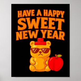 Affiche Rosh Hashanah Bonne Année Sucrée Ourson Juif