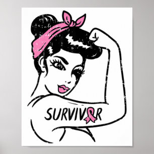 Affiche Rosie Riveter Cancer du sein Survivant Ribbon Awar