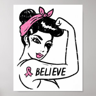 Affiche Rosie Riveter Croit Pink Ribbon Cancer du sein Aw