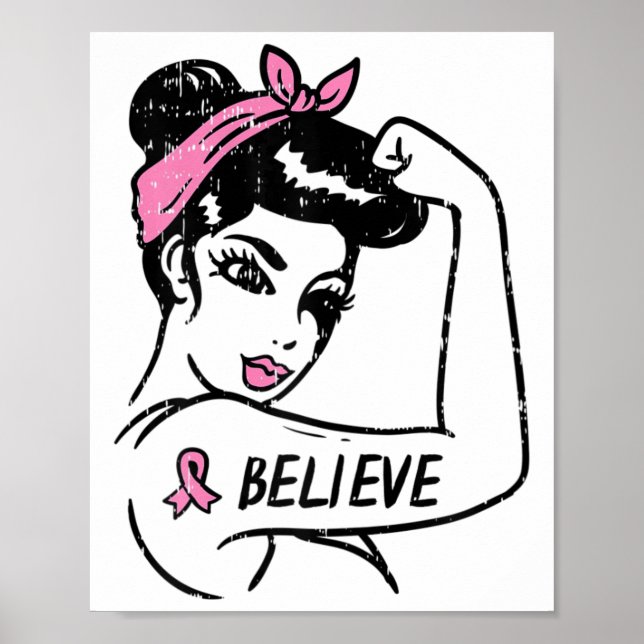 Affiche Rosie Riveter Croit Pink Ribbon Cancer du sein Aw (Devant)