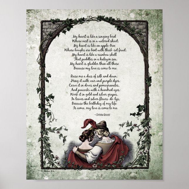 Affiche Rossetti "Amour" poème d'art victorien 8x10 (Devant)