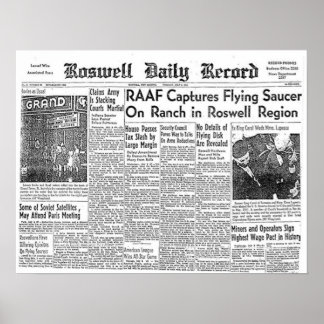 Affiche Roswell UFO Incident Clip du journal