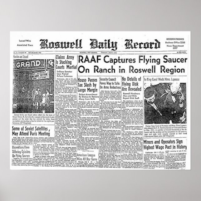 Affiche Roswell UFO Incident Clip du journal (Devant)