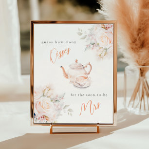 Affiche Rosy Floral Fête des mariées Combien de baisers