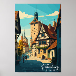 Affiche Rothenburg Allemagne illustration de voyage vintag