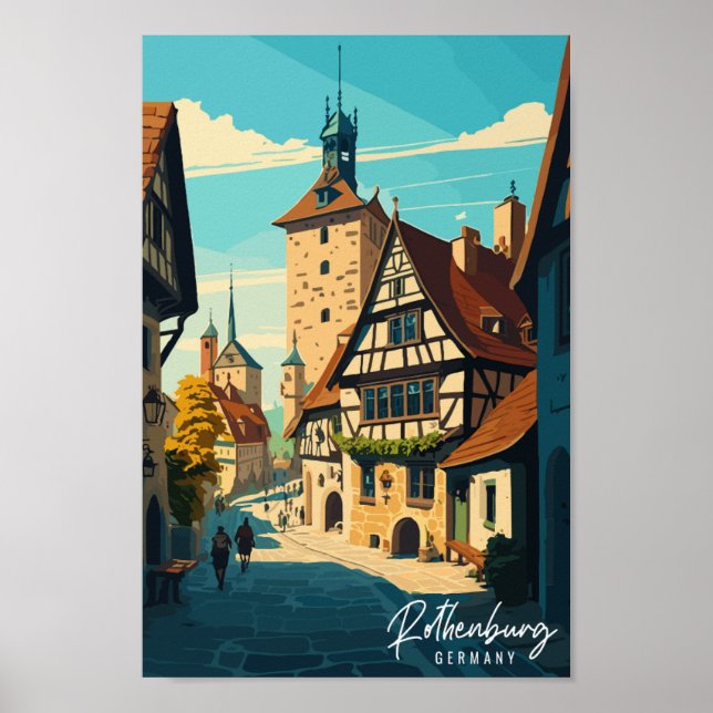 Affiche Rothenburg Allemagne illustration de voyage vintag (Devant)