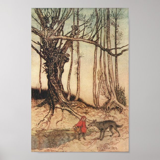 Affiche Rotkäppchen begegnet den Wolf, Arthur Rackham (Devant)