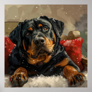 Affiche Rottweiler chien festif de Noël