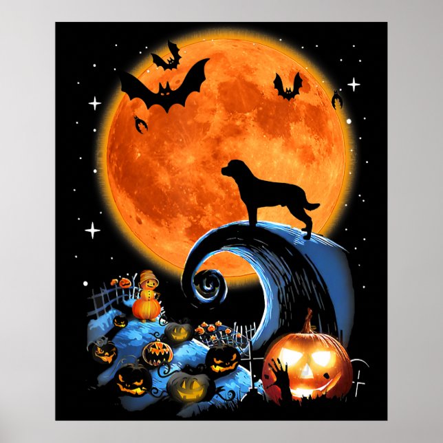 Affiche rottweiler chien lune citrouille halloween costume (Devant)