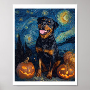 Affiche Rottweiler Chien Mignon Halloween Jack O Lantern C