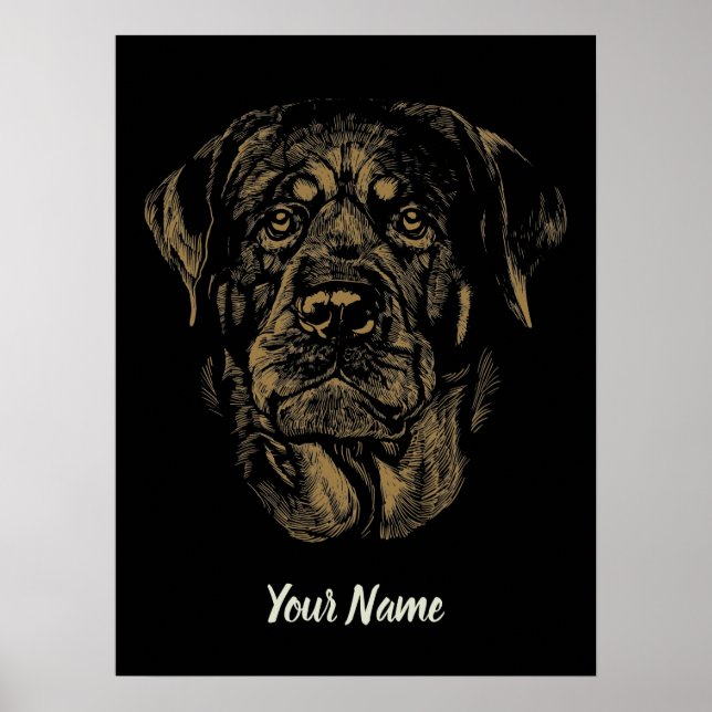 Affiche Rottweiler Chien Portrait Vintage Rottie Design (Devant)