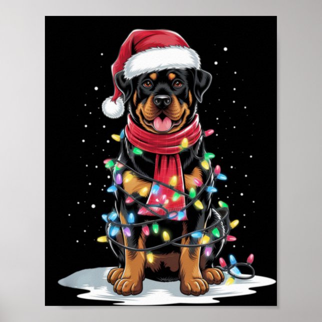 Affiche Rottweiler Christmas Tree Santa Hat Lights Xmas Do (Devant)