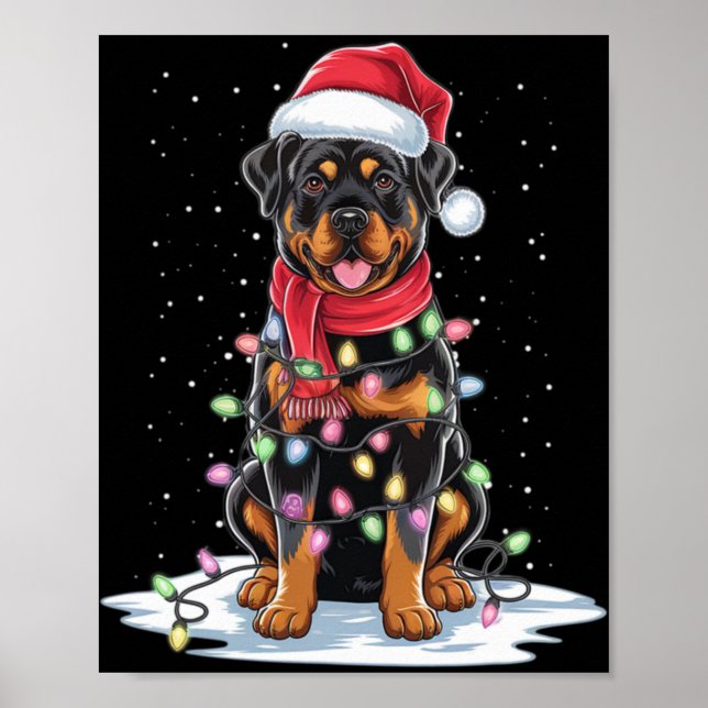 Affiche Rottweiler Dog Santa Hat Christmas Tree Light Xmas (Devant)