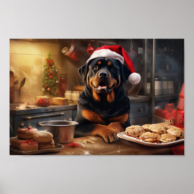 Affiche Rottweiler Noël Cookies Festive Fêtes (Devant)