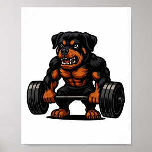 Affiche Rottweiler Poids Bodybuilder entraînement Gym D