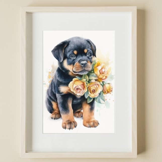 Affiche Rotweiler Puppy Pet d'aquarelle (Créateur téléchargé)