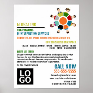 Affiche Roue de communication, traducteur et interprète