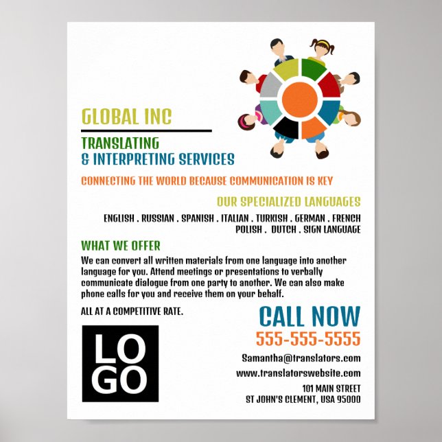 Affiche Roue de communication, traducteur et interprète (Devant)