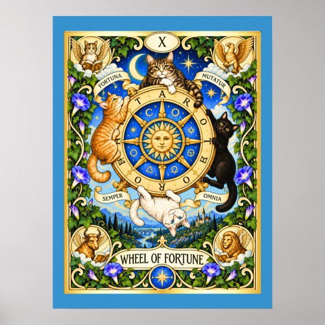 Affiche Roue de la Fortune Chat Tarot - Cycles de Changeme (Devant)