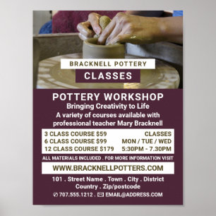 Affiche Roue de potter, classes de poterie, Potters Advert