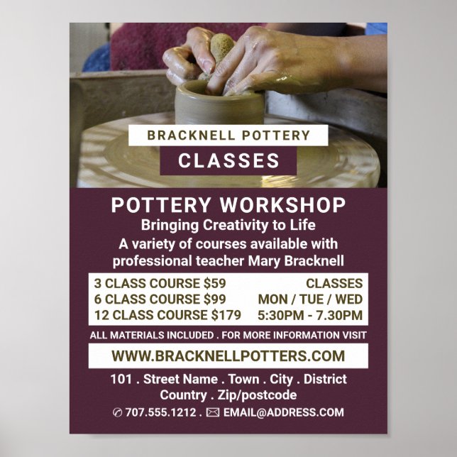Affiche Roue de potter, classes de poterie, Potters Advert (Devant)