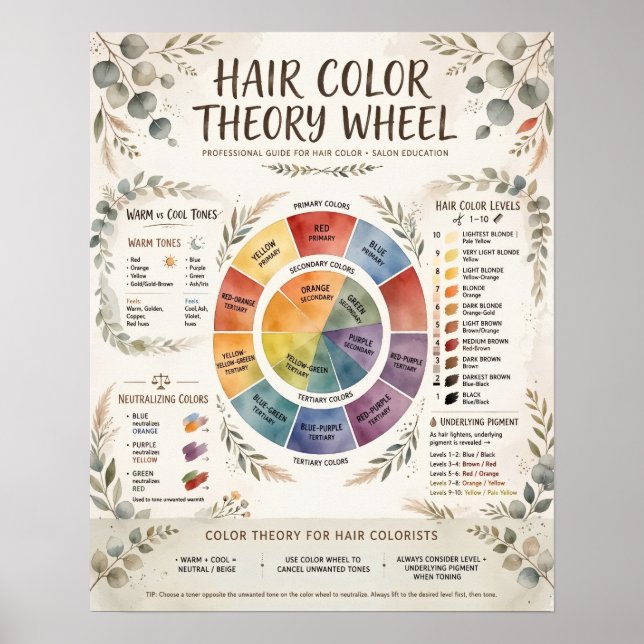 Affiche Roue de Théorie de Couleur de Cheveux Boho (Devant)