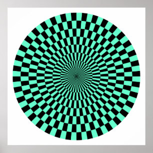 Affiche Roue Op Art - Turquoise et Noir