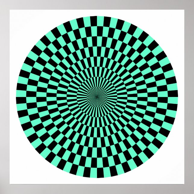 Affiche Roue Op Art - Turquoise et Noir (Devant)