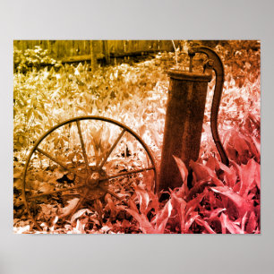 Affiche Roue Roulette Roulette Rouille Jardin Noir Et Blan