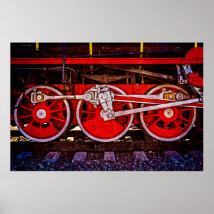 Affiche Roues de train à vapeur vintage