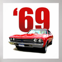 Rouge 1969 Chevelle coupé vue frontale.