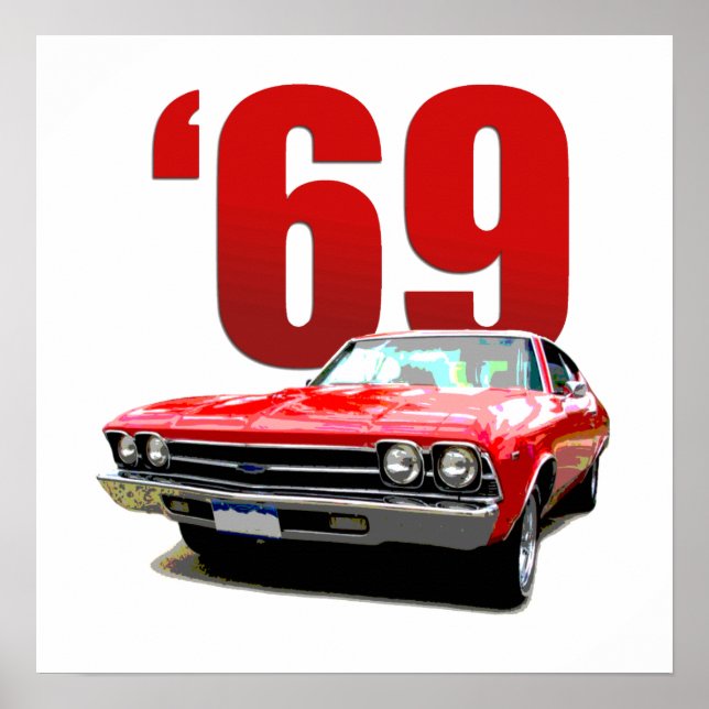 Affiche Rouge 1969 Chevelle coupé vue frontale. (Devant)