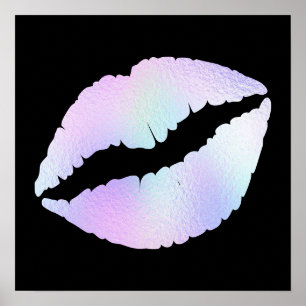 Affiche Rouge à lèvres pastel iridescent baiser sur fond n