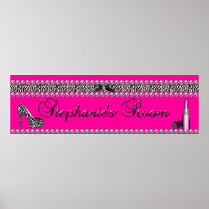 Affiche Rouge à lèvres rose chaud zèbre léopard Stephanie 