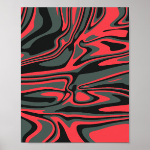 Affiche Rouge Abstrait, noir et vert foncé