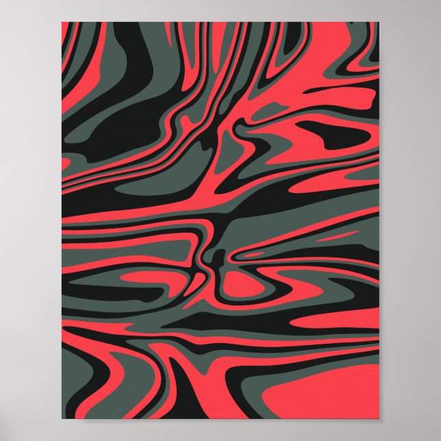 Affiche Rouge Abstrait, noir et vert foncé (Devant)