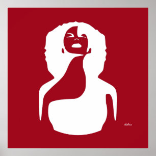 Affiche rouge abstraite femme noire levant les cheveux nat