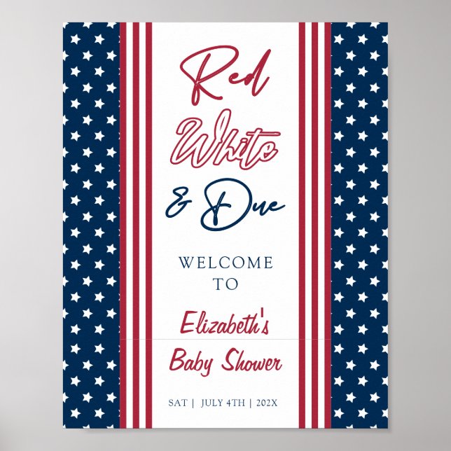 Affiche Rouge Blanc & 4 juillet Baby shower Bienvenue (Devant)