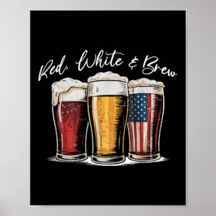 Affiche Rouge Blanc & Beer Patriotic Drapeau Usa 4 Jui
